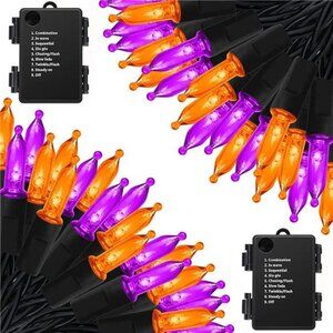 Orange Purple Battery Operated Halloween Lights, 2 Pack 17ft 50 LED Mini String